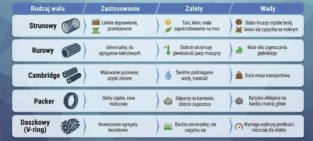 Tabela z rodzajami wałów i zastosowaniem